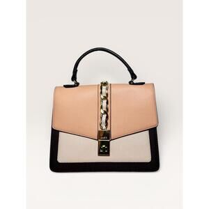 Colorblock Structured Top Handle Bag with Chain Detail
